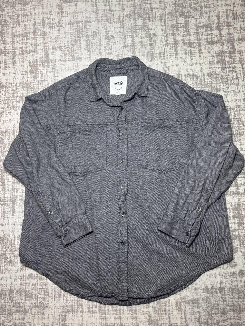 aerie Men's Heather Gray Long-Sleeve Button-Down Shirt sz M 27.5X26 PTP